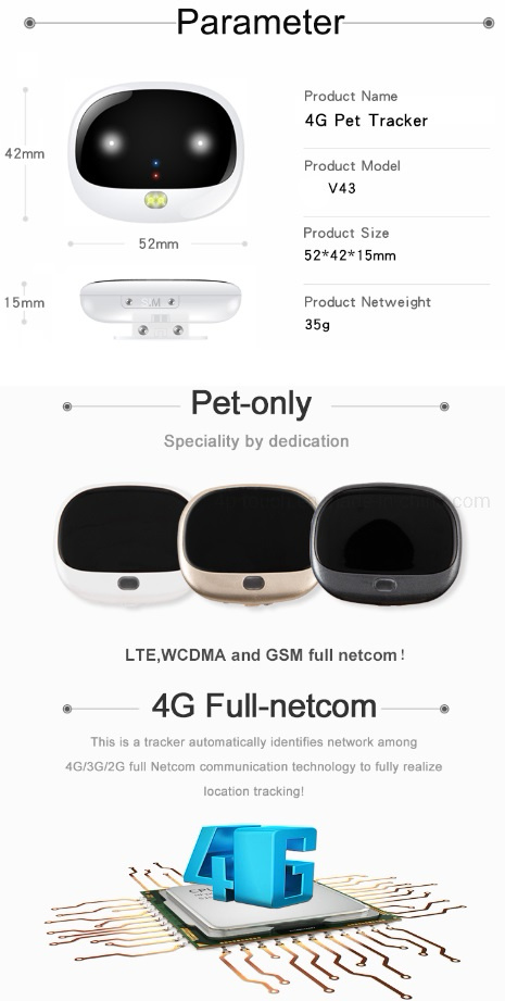 具有防水IP67 V43的4G Lte GPS宠物追踪器