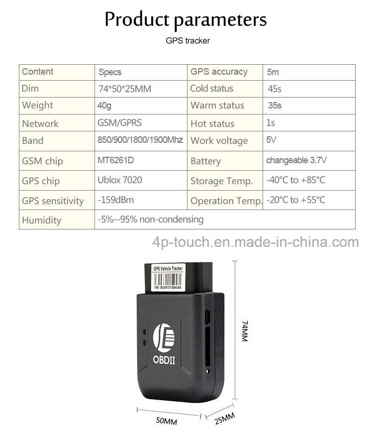 防盗迷你GPS OBD2 GPS跟踪器，具有速度警报T206